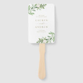 緑と白の花の金ゴールド結婚式 プログラム ハンドファン (正面)