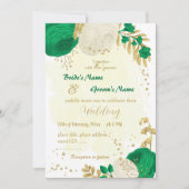 緑と白の花の金ゴールド 招待状 (正面)