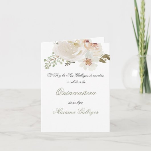 緑と白の花キンセアニェラ 招待状 (正面)