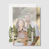 緑と白の花グレイ日付を保存 ベラム紙招待状 (オフセット (カップル))