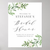 緑と白の花グレーのブライダルシャワー ポスター (正面)