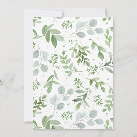 緑と白の花グレーのブライダルシャワー 招待状 (裏面)