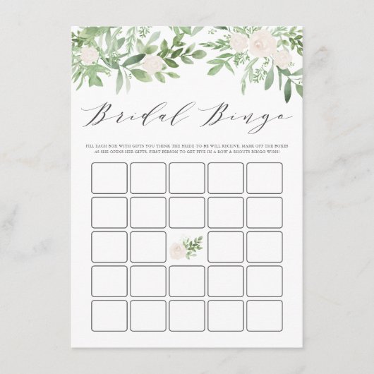 緑と白の花ブライダルシャワービンゴ エンクロージャーカード (正面)