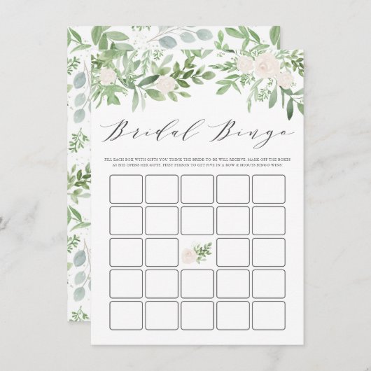緑と白の花ブライダルシャワービンゴ エンクロージャーカード (正面/裏面)