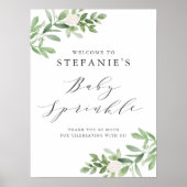 緑と白の花ベビー散水ウェルカム ポスター (正面)