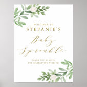 緑と白の花ベビー散水ウェルカム ポスター (正面)