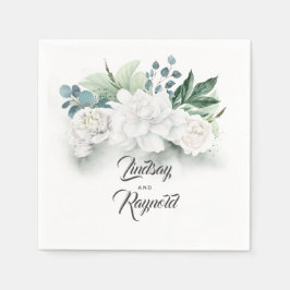 緑と白の花ロマン結婚ティック スタンダードカクテルナプキン