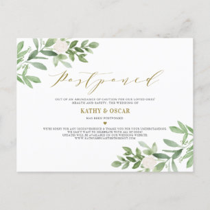 緑と白の花写真延期結婚の 案内ポストカード