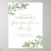 緑と白の花卒業式パーティーへようこそ ポスター (正面)