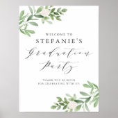 緑と白の花卒業式パーティーへようこそ ポスター (正面)