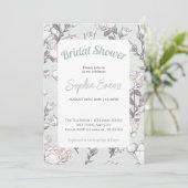 緑と白の花柄の縁取りのブライダルシャワー 招待状 (スタンド正面)