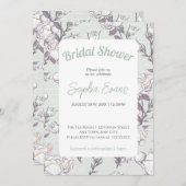 緑と白の花柄の縁取りのブライダルシャワー 招待状 (正面/裏面)