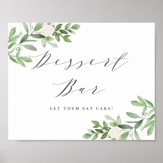 緑と白の花結婚のデザートバー ポスター (正面)
