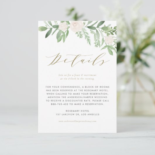 緑と白の花結婚の詳細 エンクロージャーカード (スタンド正面)