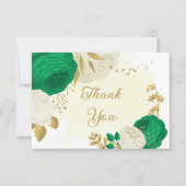 緑と白の花金ゴールド結婚植物 サンキューカード (正面)