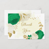 緑と白の花金ゴールド結婚植物 サンキューカード (正面/裏面)