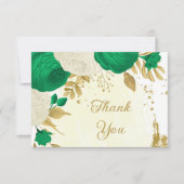 緑と白の花金ゴールド結婚植物 サンキューカード (正面)