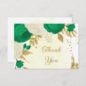 緑と白の花金ゴールド結婚植物 サンキューカード (正面/裏面)