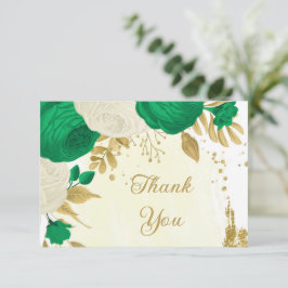 緑と白の花金ゴールド結婚植物 サンキューカード