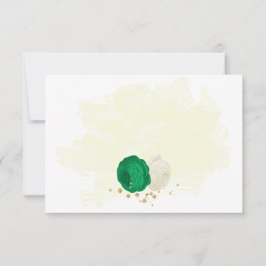 緑と白の花金ゴールド結婚植物 サンキューカード (裏面)