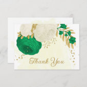 緑と白の花金ゴールド結婚植物 サンキューカード (正面/裏面)