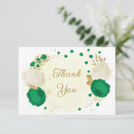 緑と白の花金ゴールド結婚植物 サンキューカード