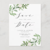 緑と白の花QRコード日付を保存 案内ポストカード (正面)