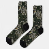 緑と白の菊の中のジョウビタキ ソックス (左)