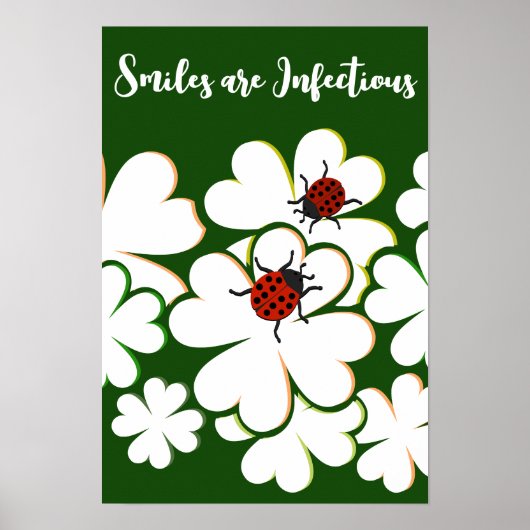 緑と白の葉のハートマークの笑顔は伝染する ポスター (正面)
