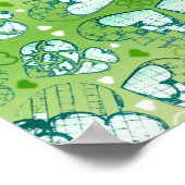 緑と白の遊び心あふれるロマンチックなハート柄 ポスター (角)