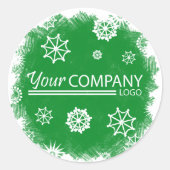 緑と白の雪の結晶ロゴ会社ステッカー ラウンドシール (正面)