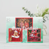 緑と白の雪の結晶 ファミリー フォト クリスマス 招待状 (スタンド正面)