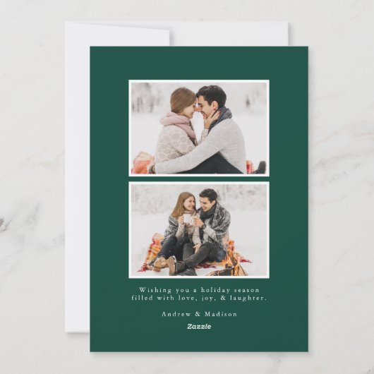 緑と白の雪の花の休日のフォトカード シーズンカード (裏面)