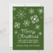 緑と白の雪片クリスマスホリデーカード 招待状 (正面)