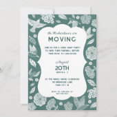 緑と白の鳥が去っていくパーティーの招待状 招待状 (正面)