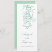 緑と白の鳥のケージの結婚ディナーメニュー メニュー (正面/裏面)