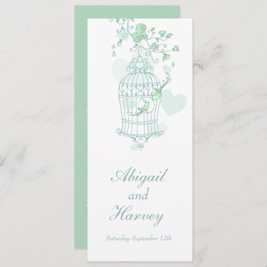 緑と白の鳥のケージの結婚ディナーメニュー メニュー (正面/裏面)