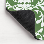 緑と白の鳥のダマスクパターン マウスパッド (コーナー)