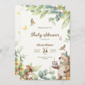 緑と白の鳥の赤ちゃんシャワーを説明する 招待状 (正面/裏面)