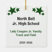 緑と白の黒髪のトラックとフィールドガール セラミックオーナメント (裏面)