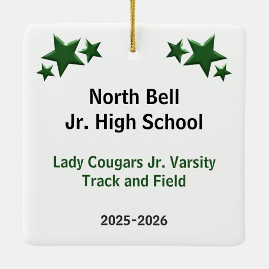 緑と白の黒髪のトラックとフィールドガール セラミックオーナメント (裏面)