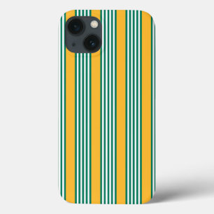 緑と白の5つの黄色ストライプのパターン iPhone 13ケース