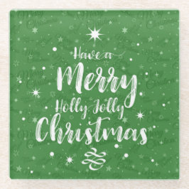 緑と白はクリスマスのことわざ ガラスコースター