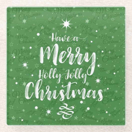 緑と白はクリスマスのことわざ ガラスコースター (正面)