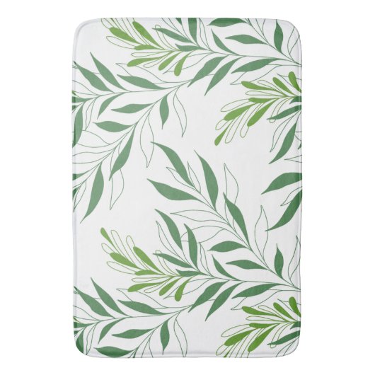 緑と白エレガントの葉 バスマット (正面縦)