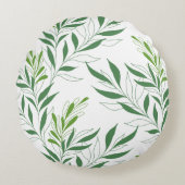 緑と白エレガントの葉 ラウンドクッション (正面)