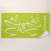 緑と白カスタムのミセス ビーチタオル (正面)