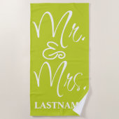 緑と白カスタムのミセス ビーチタオル (正面)