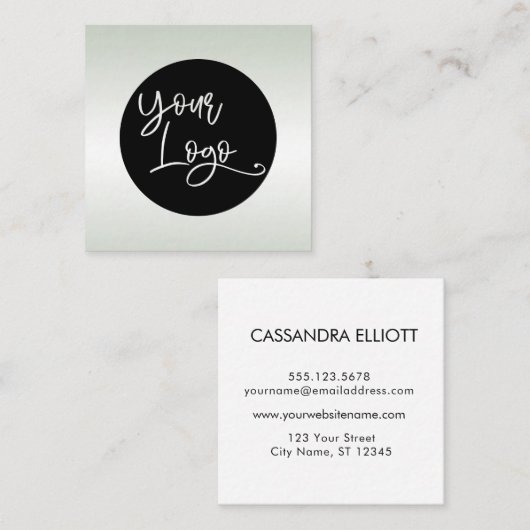 緑と白カスタムのロゴを追加しまグラデーションす スクエア名刺 (正面/裏面)