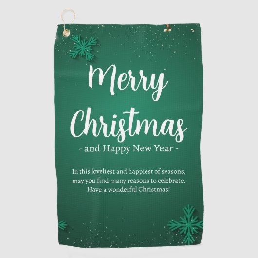 緑と白シンプルのクリスマスと新年 ゴルフタオル (正面)